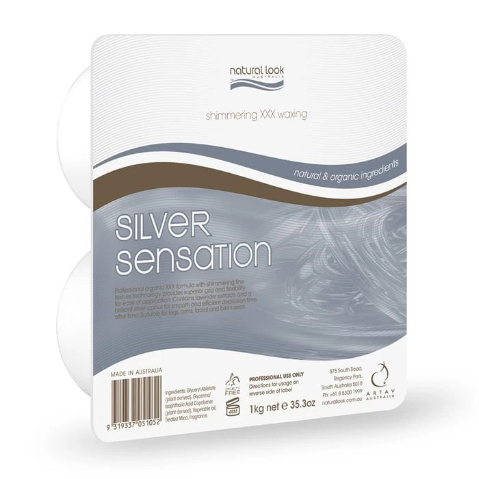 Natural Look Hot Wax Shimmering Silver Sensation 1Kg 1 Natural Look Hot Wax Shimmering Silver Sensation 1Kg